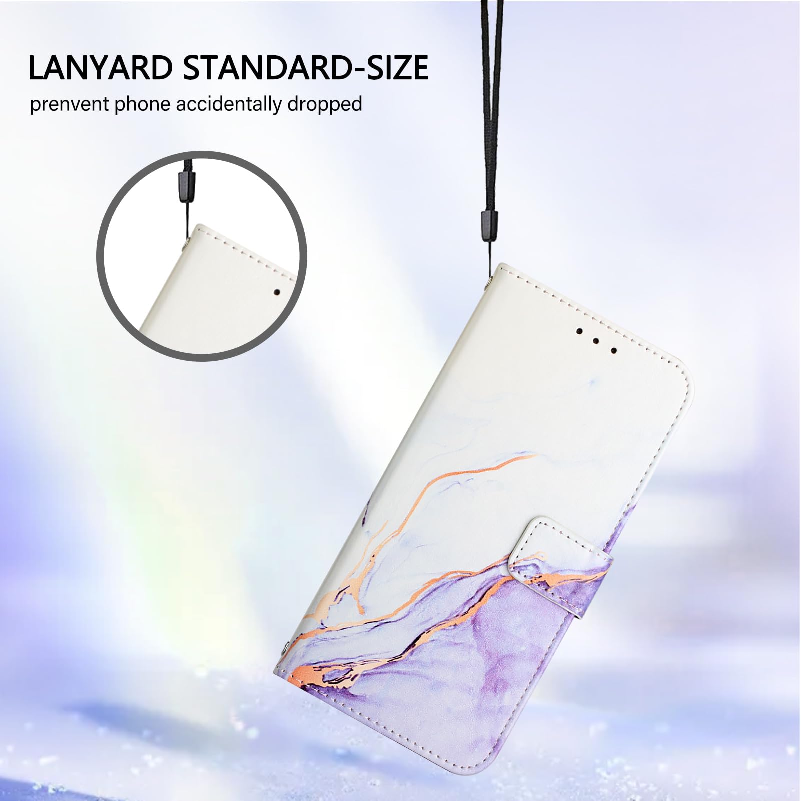 Premium Leather Wallet Case for Samsung Galaxy S22 Ultra - Flip Folio Cover with Card Holder & Kickstand | Marble Design in White & Purple | Protective Phone Case for Women & Girls | Perfect for Work, Travel & Everyday Use