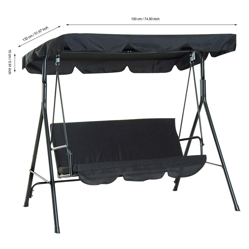 **Swing Canopy Replacement - Waterproof & Dustproof Outdoor Swing Cover with Cushion Protector - Durable Black Swing Top for Patio, Garden, and Backyard Furniture**