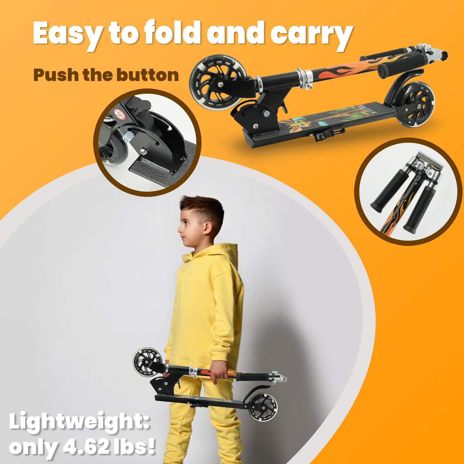 TENBOOM Kids Kick Scooter for Ages 3-12 | LED Light Up Wheels & 3-Level Adjustable Handlebar | Lightweight Foldable 2-Wheel Scooter in Pink | Perfect for Commuting to School, Park Rides & Outdoor Fun