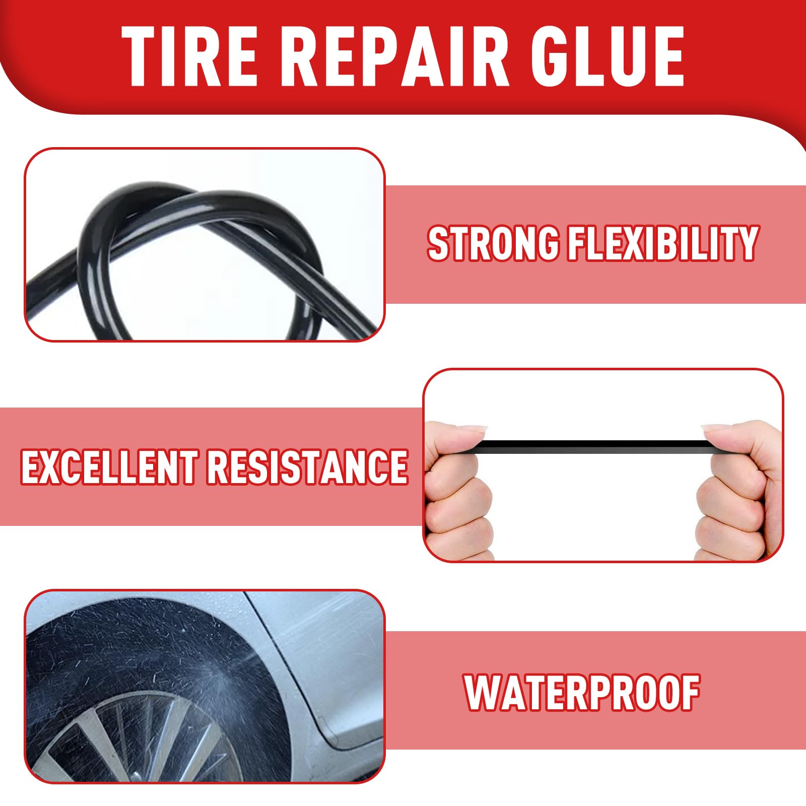 Premium Tire Repair Glue - Strong Black Rubber Cement for Sidewall & Puncture Repairs - Bike, Car, Motorcycle, Truck & Tractor Use - Includes 2 Sizes of Repair Nails (10ml x 2) - Ideal for Emergency Roadside Fixes & Off-Road Adventures