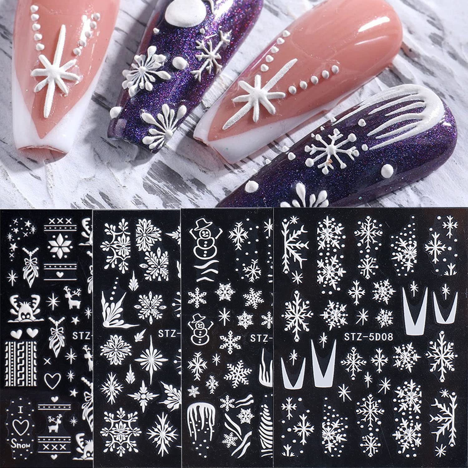 5D Christmas Nail Stickers - 3D Embossed Snowflake & Snowman Design Nail Art Decals for DIY Manicure - Perfect for Holiday Parties, Festive Nail Decorations & Christmas Gift Ideas