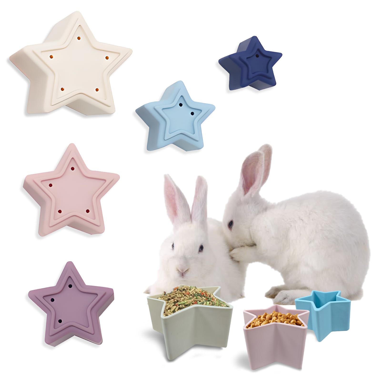5 PCS Colorful Star Stacking Cups for Rabbits - Bunny Enrichment Toys for Indoor Play, Nesting Cups for Guinea Pigs & Chinchillas to Hide Food & Play - Perfect for Small Pet Mental Stimulation & Foraging Fun (1 Set)