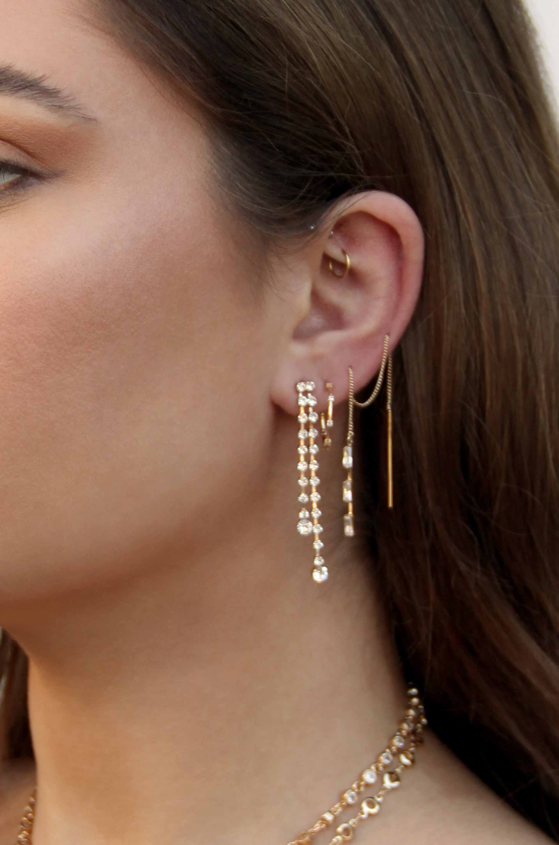 Crystal Baguette Threader Earrings for Women - Dainty Sparkling Drop Earrings for Parties, Weddings & Everyday Wear