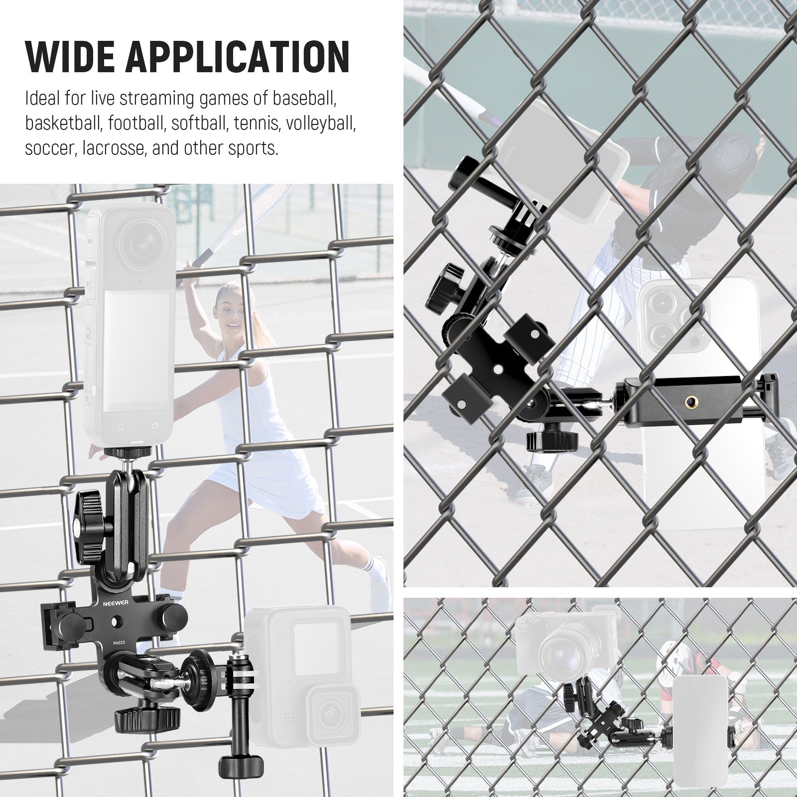 NEEWER PA025 Camera Fence Mounting Kit - Adjustable Clamp for Live Streaming, Vlogging & Outdoor Photography - Perfect for YouTube, TikTok & Sports Events