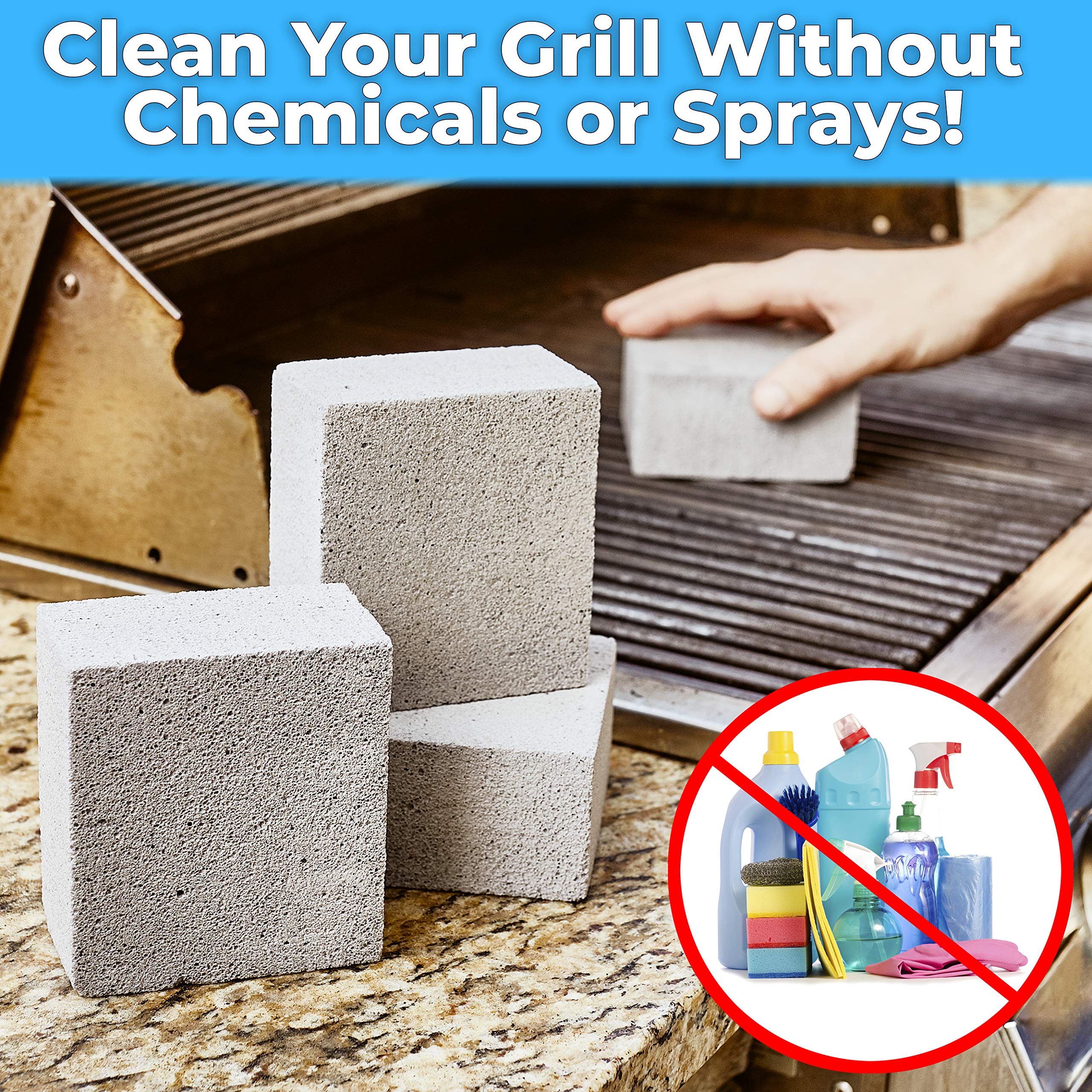 Heavy Duty Non-Toxic Grey Grill Brick Cleaner 12 Pack - Reusable Chemical Free BBQ Pumice Cleaning Blocks for Flattops, Grills & Griddles - Perfect Barbecue Scouring Tool for Outdoor Cooking, Camping & Backyard BBQs
