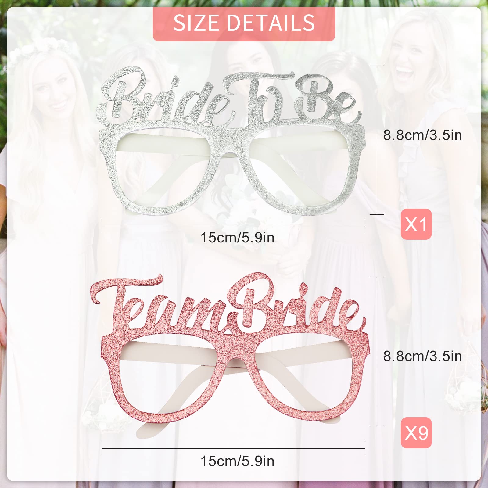 10 Pack Rose Gold Bride to Be Glasses - Shiny Hen Party Accessories for Bachelorette Night, Team Bride Photo Props & Wedding Decorations - Perfect for Bridal Showers, Bachelorette Parties & Girls' Night Out