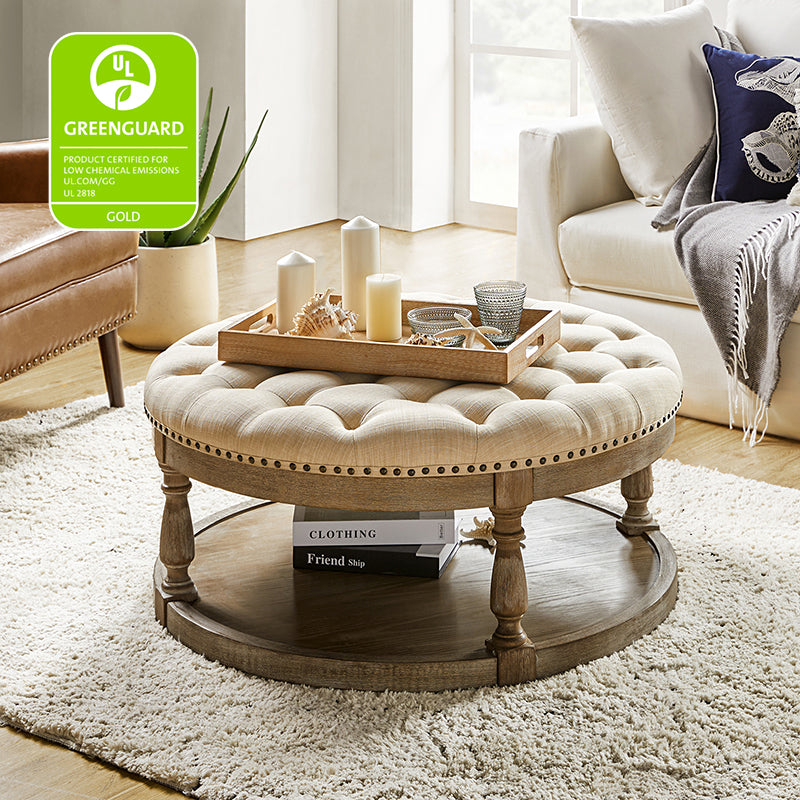 Danilynn Tufted Round Cocktail Ottoman Coffee Table - Stylish Footrest & Side Table for Living Room, Bedroom & Lounge Areas