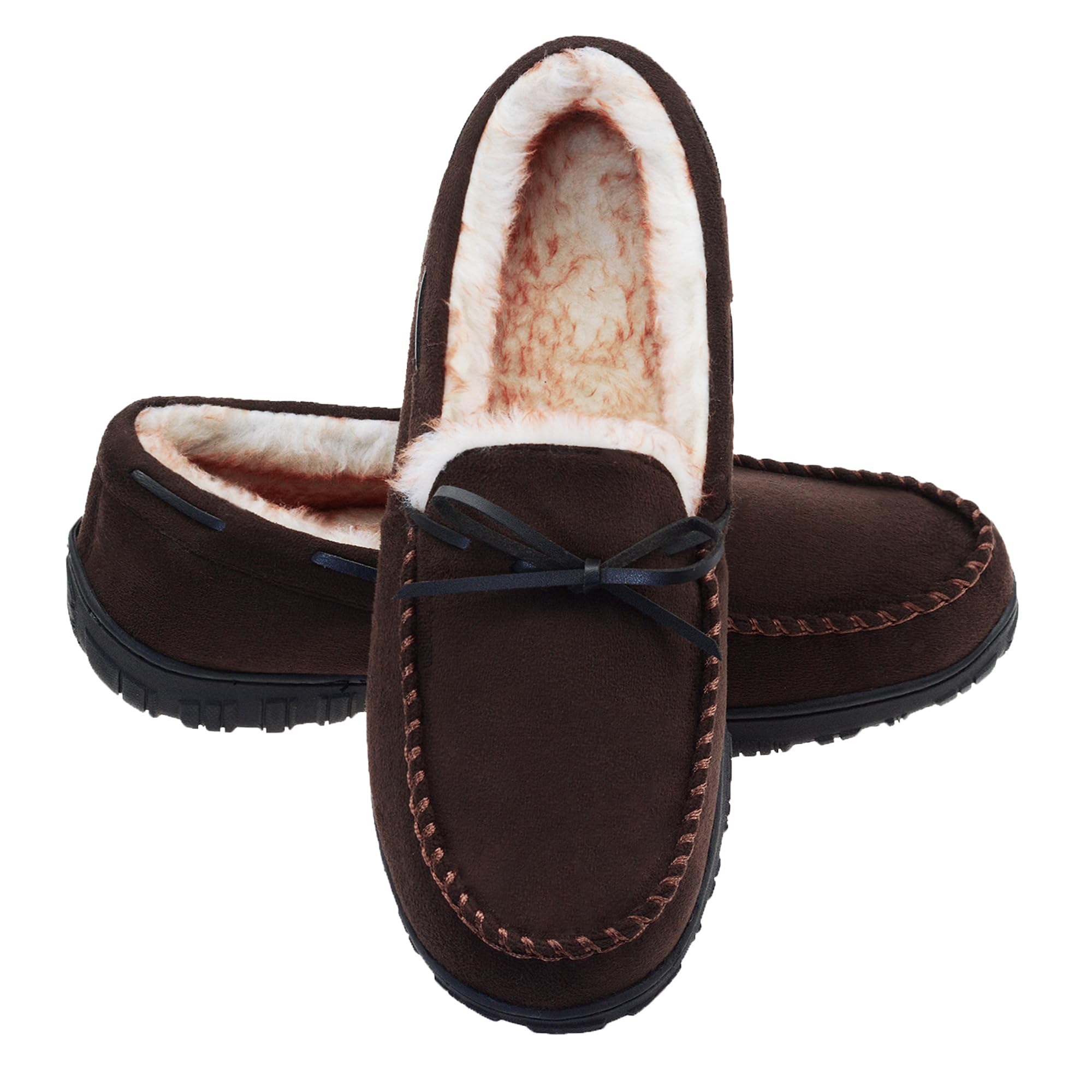 LA PLAGE Men's Memory Foam Moccasin Slippers - Warm Plush Indoor/Outdoor House Shoes for Winter Comfort - Perfect for Lounging, Running Errands & Cozy Home Wear