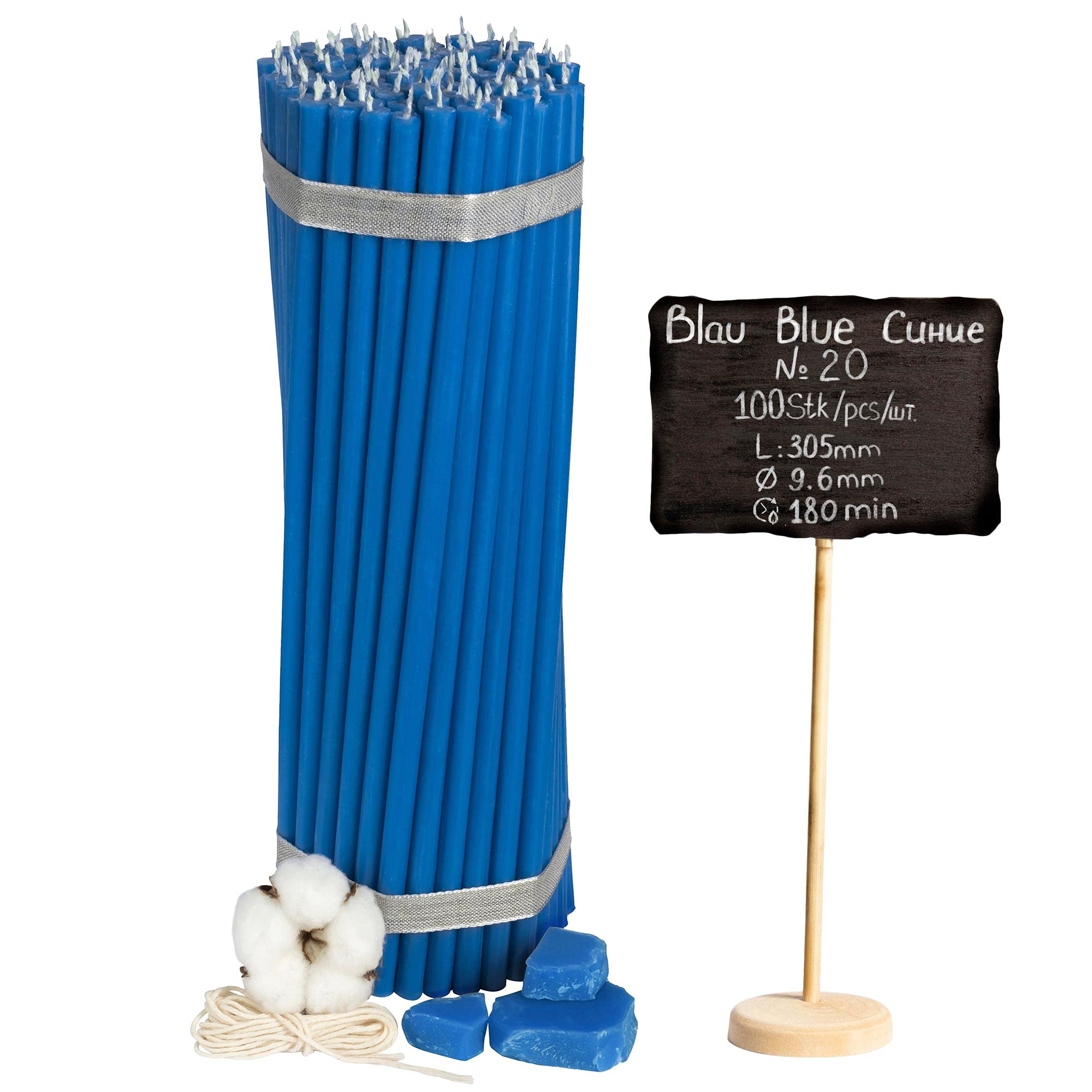100pcs Church Beeswax Candles - 12 Inch Blue Ritual Candles with 3 Hour Burn Time | 0.38 Inch Diameter Drip-Free Taper Candles (2kg) for Religious Ceremonies, Home Decor & Meditation