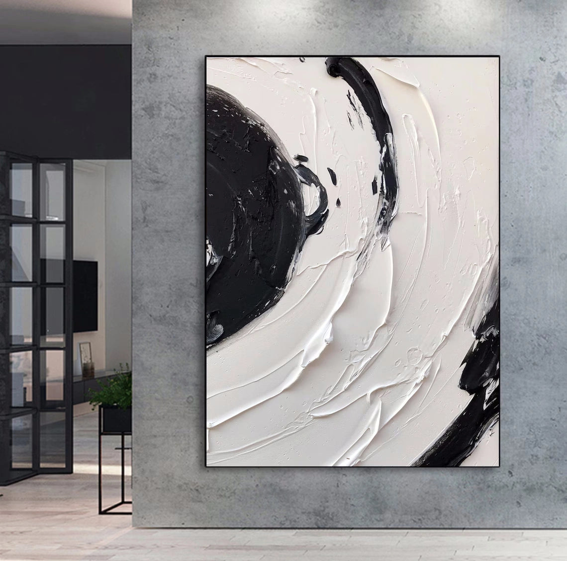 Minimalist Textured Painting Canvas - White & Black Abstract Wall Art #MM139 | Perfect for Modern Home Decor, Office & Living Room