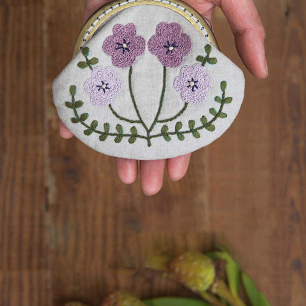 DIY Coin Purse Embroidery Kit - Purple Flower Design Pouch Making Set with Lock Stitch Tool for Handmade Wallets & Gift Bags | Perfect for Crafting, Sewing Projects & Unique Gift Ideas