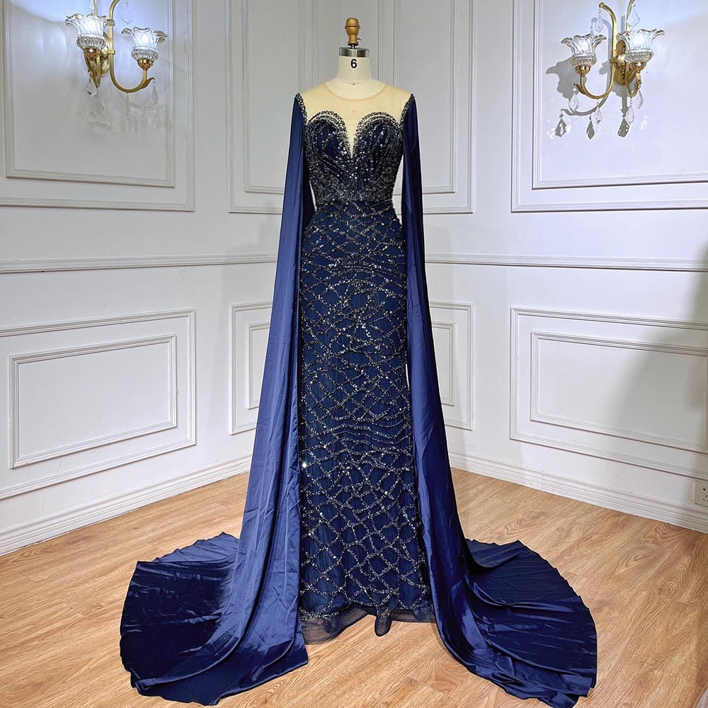 Elegant Beaded Mermaid Evening Gown for Women - Serene Hill Green Cape Sleeves Luxury Dress 2025 | Perfect for Prom, Gala, Wedding & Formal Parties - LA71668
