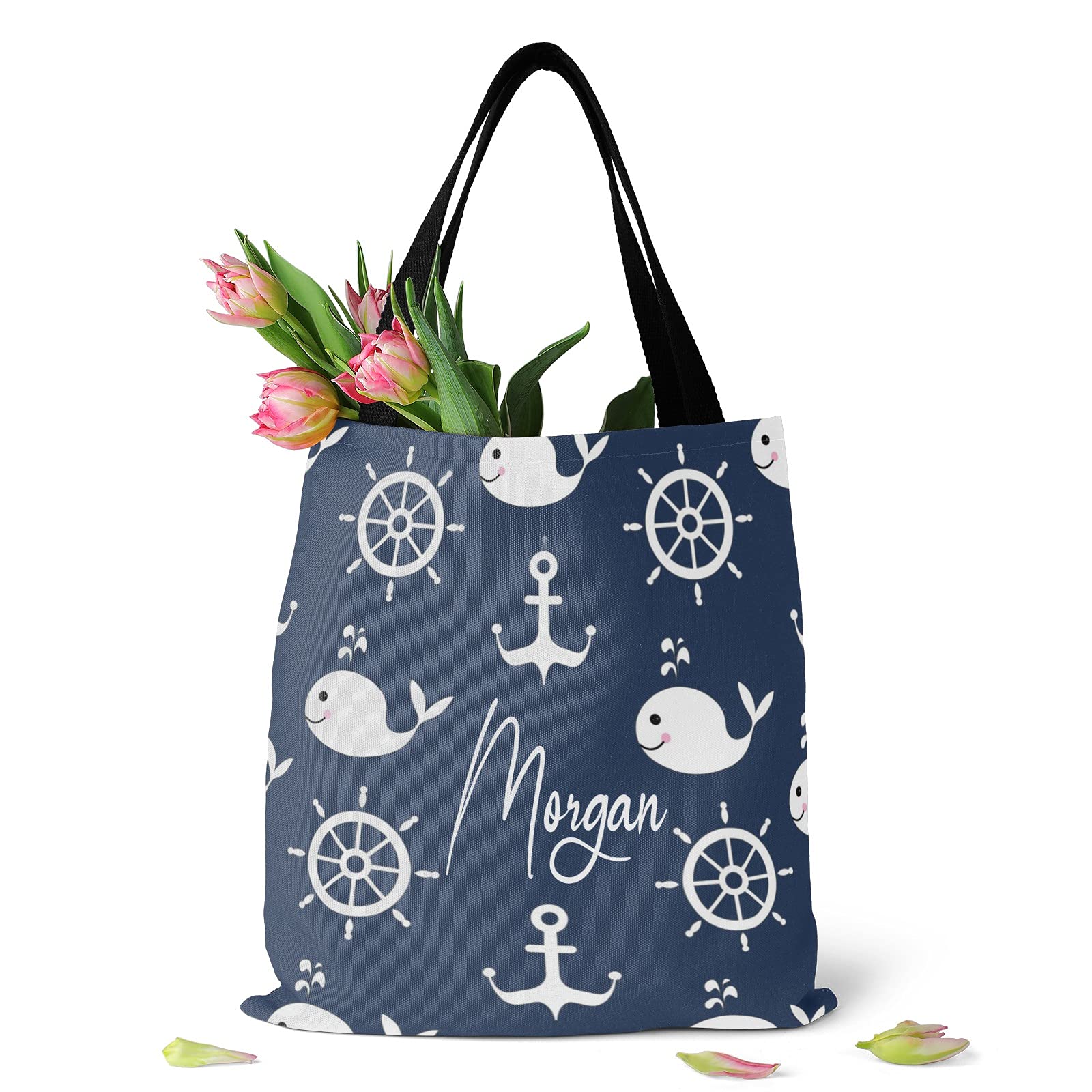 Personalized Whale Tote Bag - Reusable Canvas Shopping Bag for Travel & Daily Use