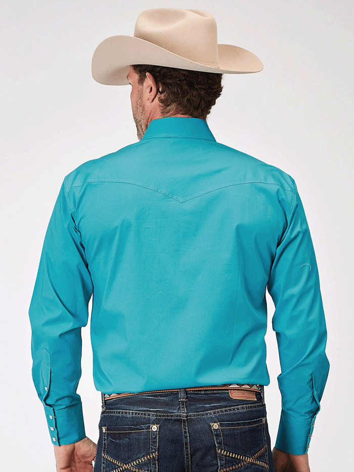 Roper Men's Long Sleeve Snap Button Solid Poplin Shirt - Turquoise Blue | Casual Workwear & Outdoor Activities