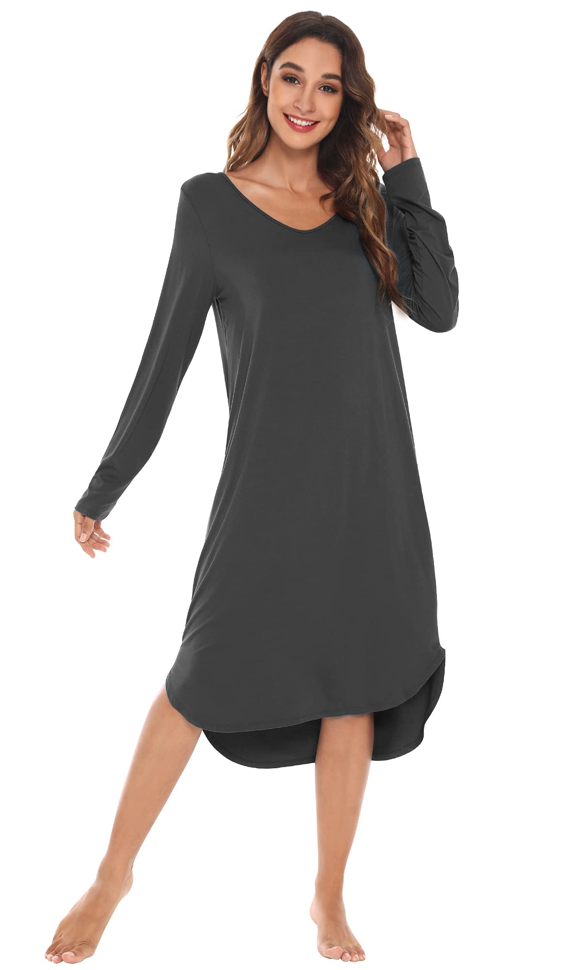 WiWi Bamboo Nightgowns for Women - Soft Long Sleeve Sleep Shirt, Comfy Loungewear & Sleepwear (Sizes S-4X, Plus Size) - Perfect for Relaxing at Home, Lounging & Overnight Stays