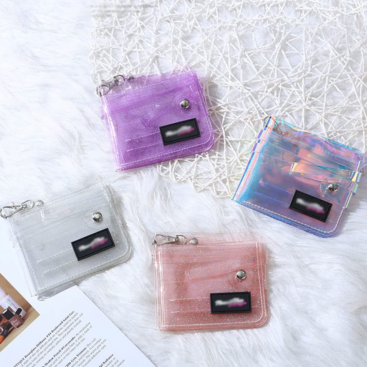 2 Pack Clear Bifold Wallet for Women - Cute PVC Jelly ID Card Holder with Neck Lanyard, Small Purse for Girls (Pink) - Perfect for Travel, Work, and Everyday Use