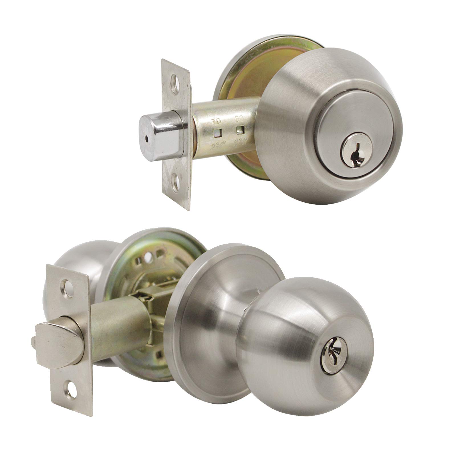 Gobrico Keyed Alike Entry Door Knob & Deadbolt Lock Set - Satin Nickel Finish, 1 Pack | Secure Front Door & Entrance Locks for Home Safety