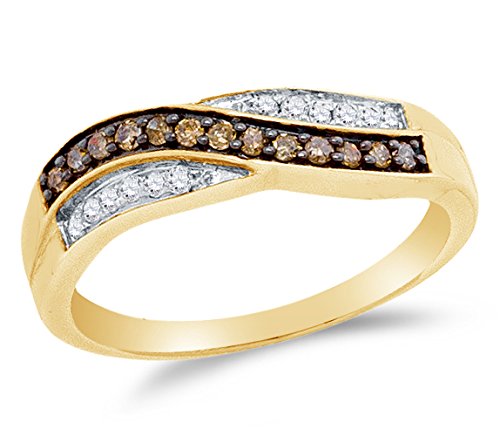 Sonia Jewels 6.5-10K Yellow Gold Chocolate Brown & White Round Diamond Crossover Fashion Ring - Channel Setting (1/4 CTTW) for Women, Wedding, Anniversary, Gift, Party & Everyday Wear