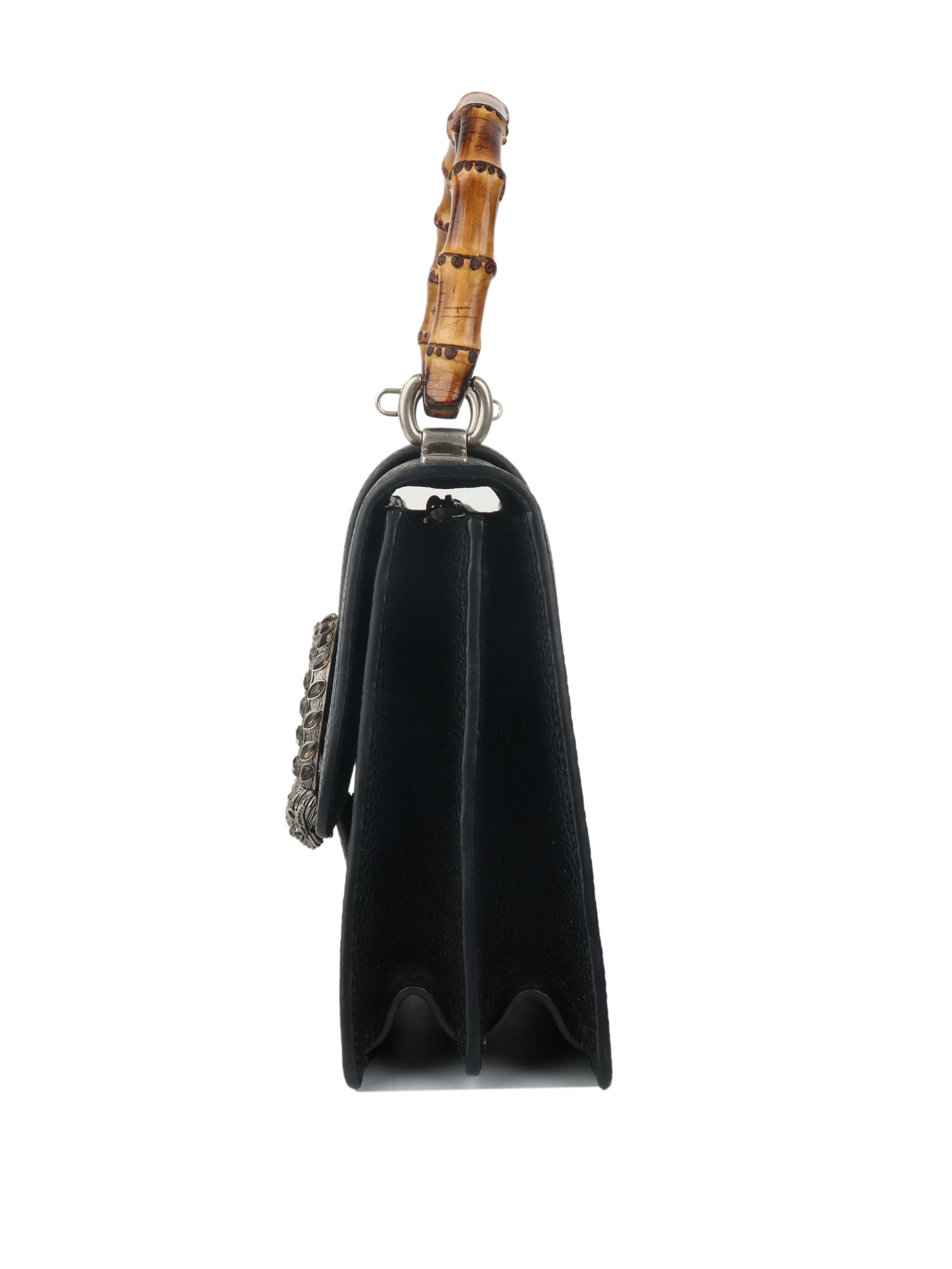Gucci Dionysus Black Leather Shoulder Bag with Bamboo Handle - Luxury Crossbody Purse for Women, Perfect for Parties & Evening Events