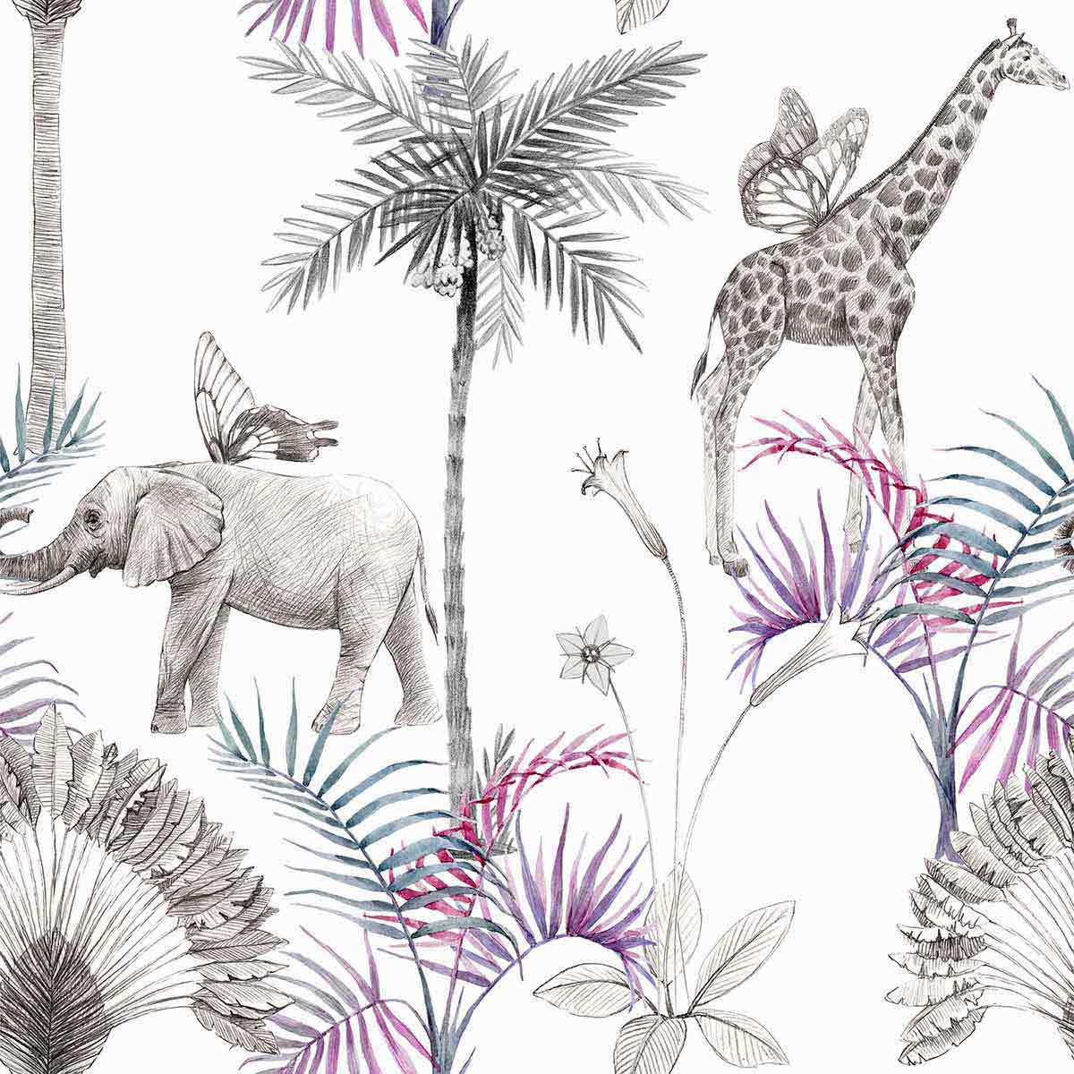 Grey Wildlife Peel and Stick Removable Wallpaper 7784 - Self-Adhesive Nature Themed Wall Decor for Bedroom, Nursery & Home Office