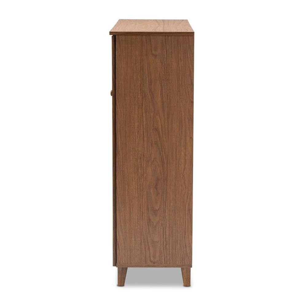 Baxton Studio Coolidge 11-Shelf Modern Shoe Storage Cabinet with Drawer - Walnut Finish Wooden Organizer for Entryway, Closet & Bedroom