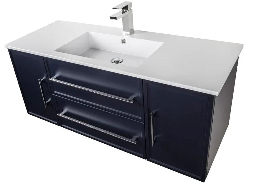 Cutler Milano 48 Inch Blue Wall Mount Shaker Vanity FV BLUE48MS - Modern Bathroom Vanity for Small Spaces, Powder Rooms & Master Baths