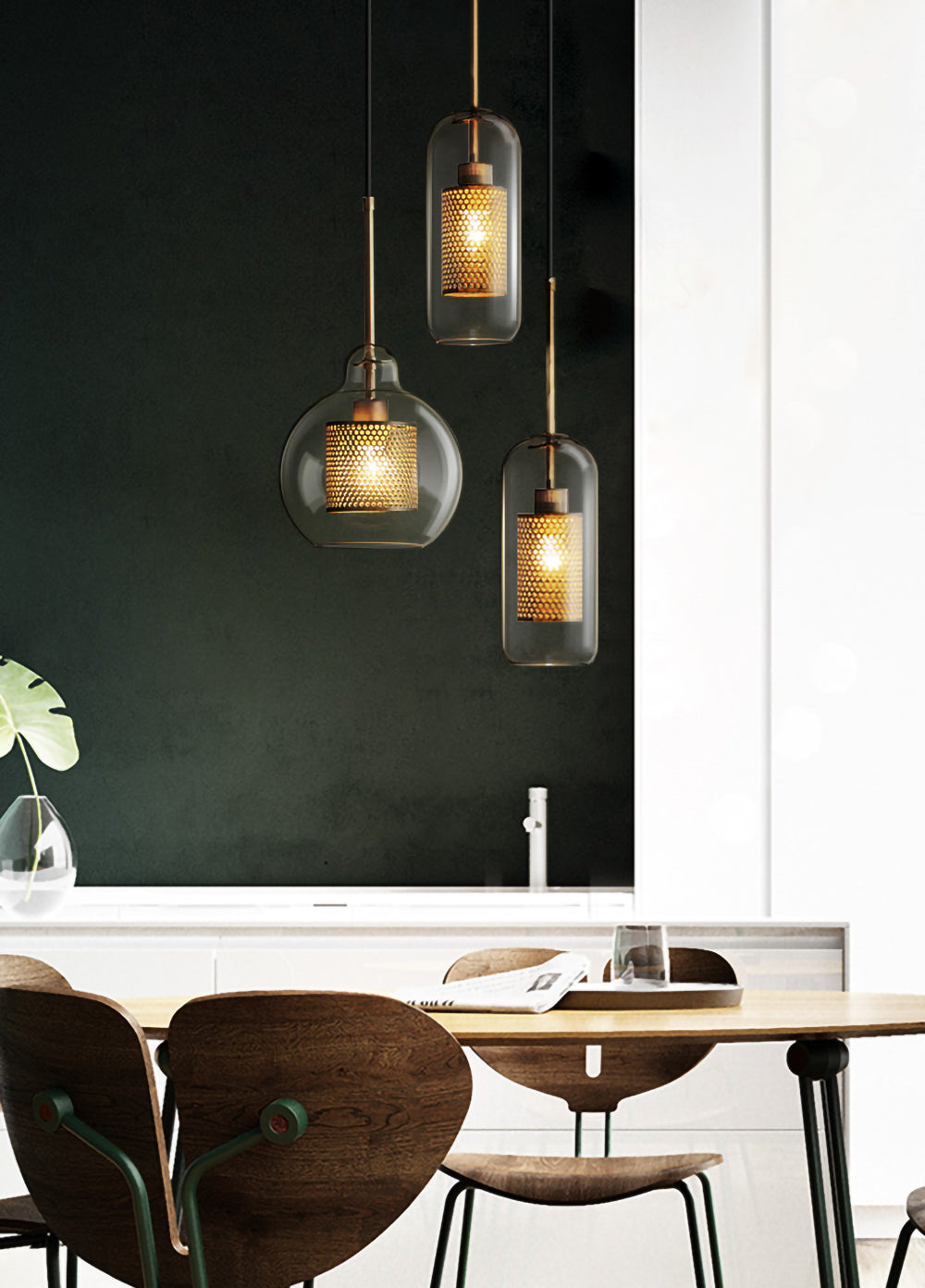 Chiswick Glass Pendant Light - Modern Hanging Ceiling Lamp for Kitchen Island, Dining Room & Bedroom Lighting