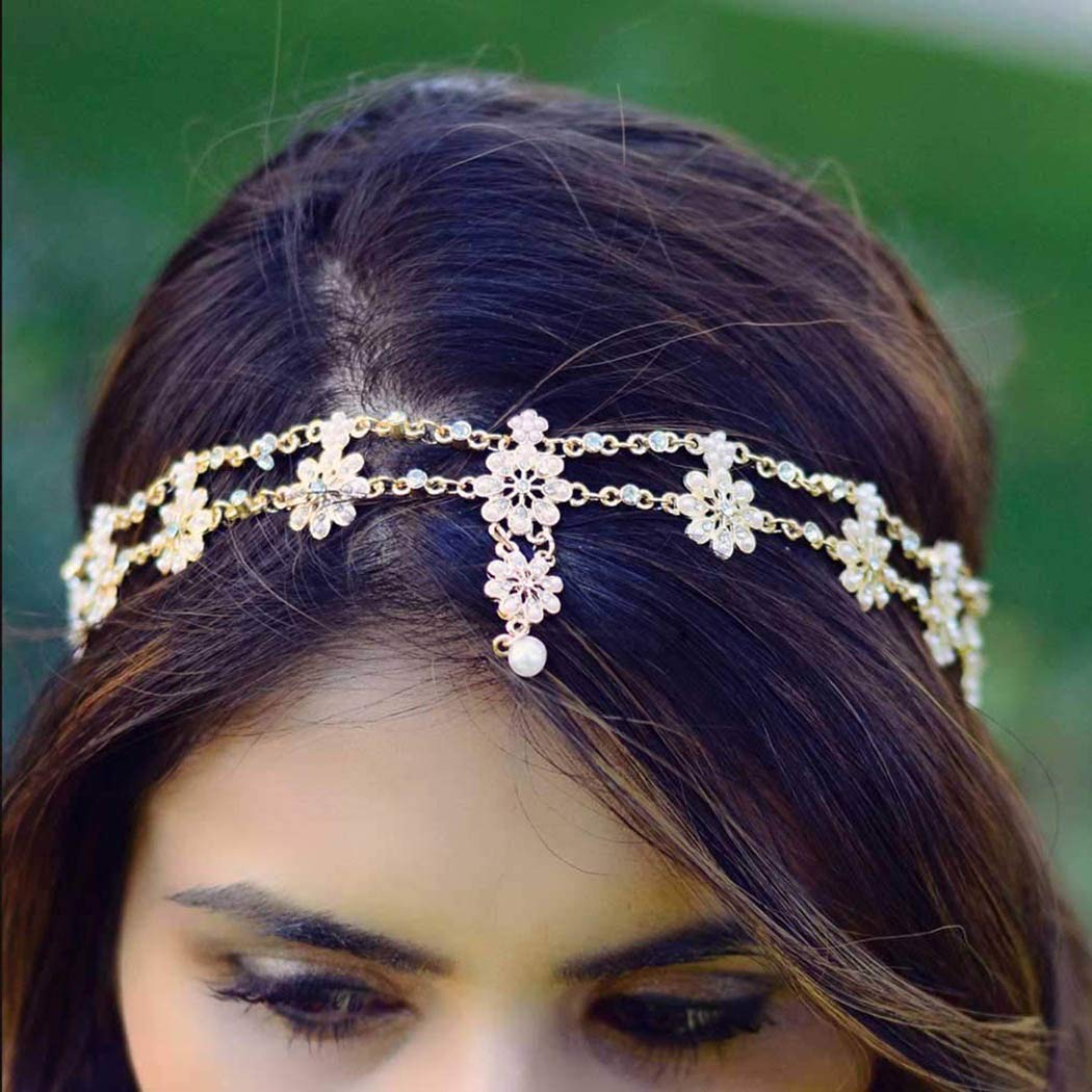 Elegant Floral Pearl Crystal Wedding Headbands for Women – Bridal Hair Accessories, Festival Costume Jewelry & Boho Headpiece | Perfect for Weddings, Parties, and Special Occasions