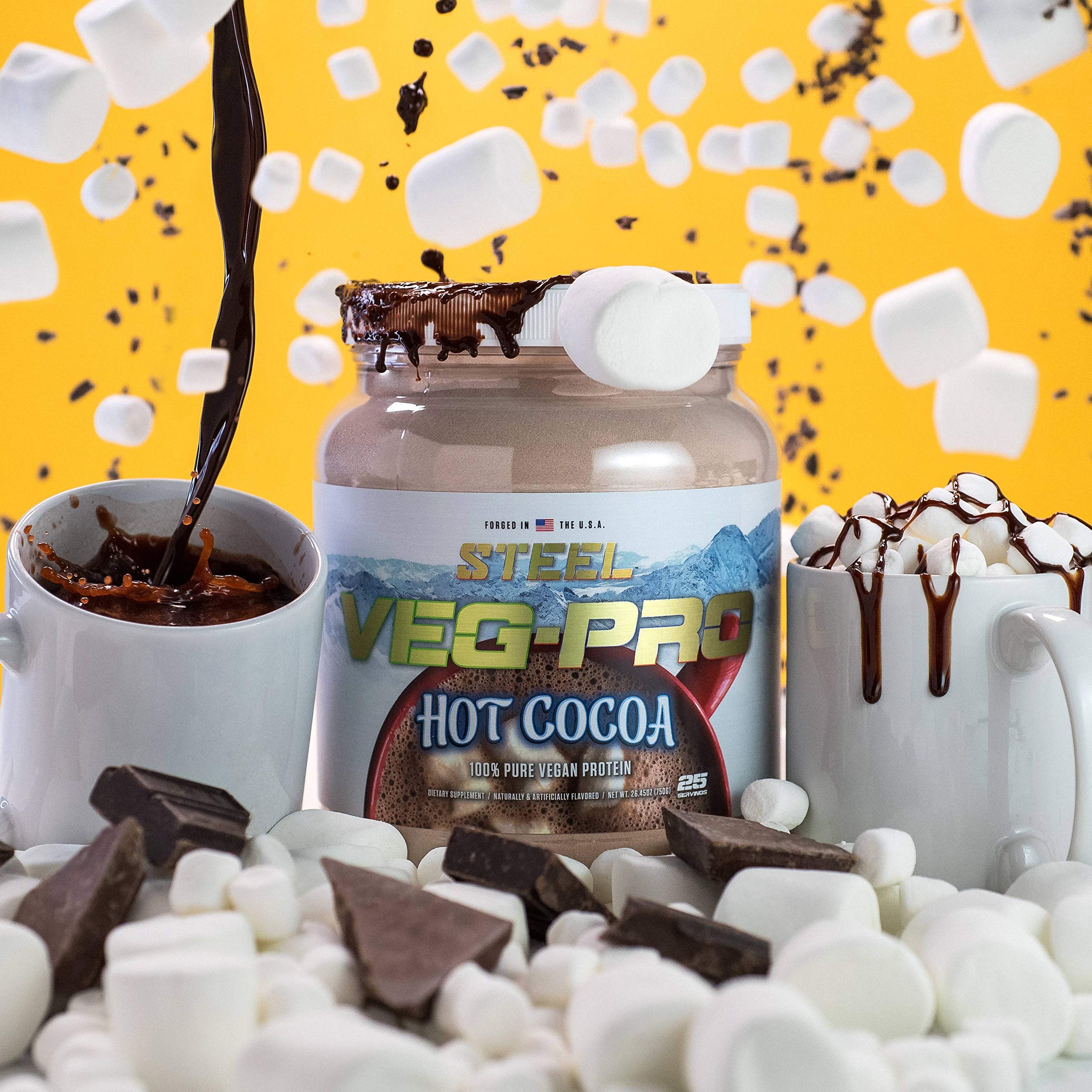 Steel Supplements Veg-PRO Vegan Protein Powder - Hot Cocoa Flavor | 25 Servings (1.65lbs) | Organic Plant-Based Protein with BCAA Amino Acids | Gluten Free, Dairy Free, Low Carb | Perfect for Post-Workout Recovery & Healthy Breakfast Smoothies