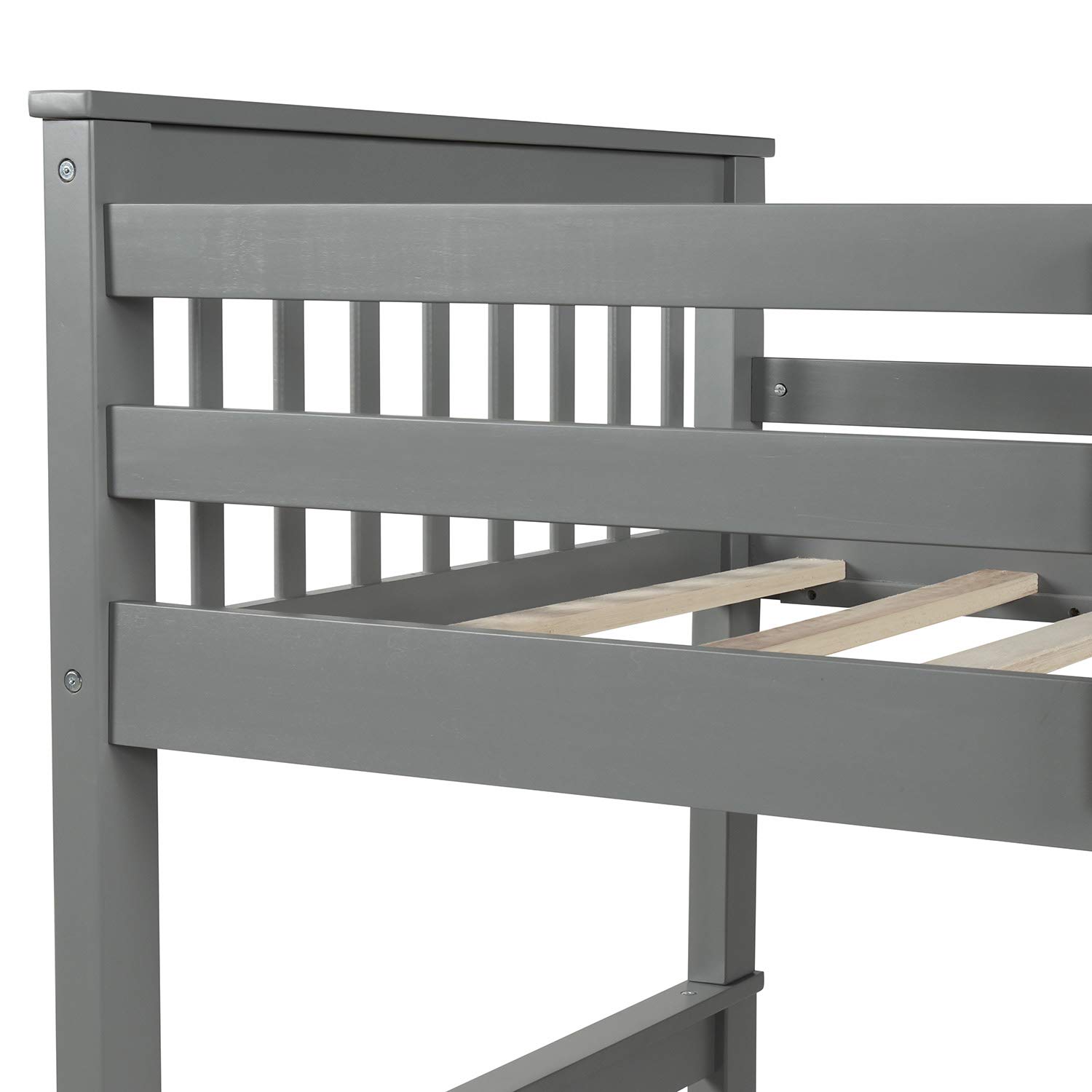 Solid Wood Twin Over Full Bunk Bed for Kids with Safety Rail & Ladders - Convertible to 2 Separate Beds with Storage Drawers (Gray) - Perfect for Small Bedrooms, Guest Rooms & Kids' Shared Spaces