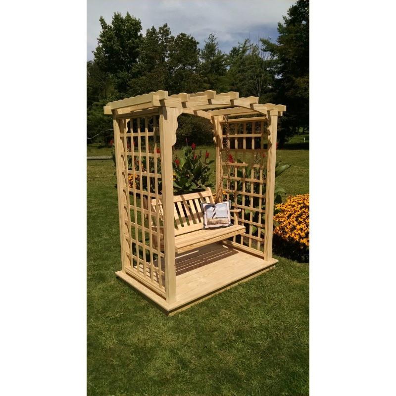 Amish Handcrafted Pine Cambridge Arbor with Deck & Swing - Solid Wood Outdoor Garden Bench for Relaxing & Backyard Decor