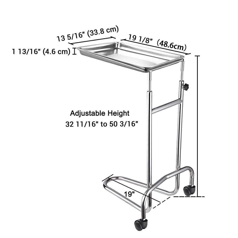 TheLAShop Mayo Instrument Stand with Removable Tray & Double Post - Durable Surgical Tool Organizer for Operating Rooms, Clinics, and Medical Labs