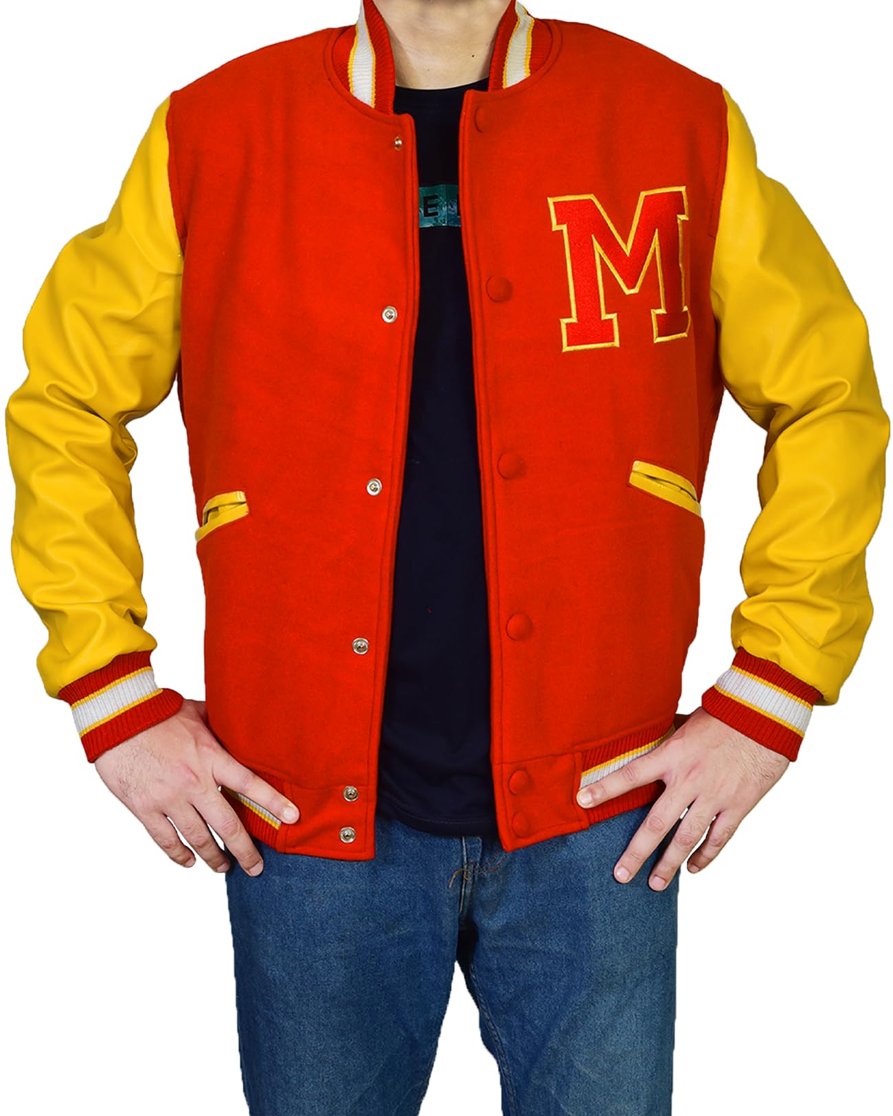Michael Jackson Thriller Jacket - Red Wool & Yellow Leather Varsity Letterman Bomber Coat | 80s Halloween Costume & Stage Performance Outfit
