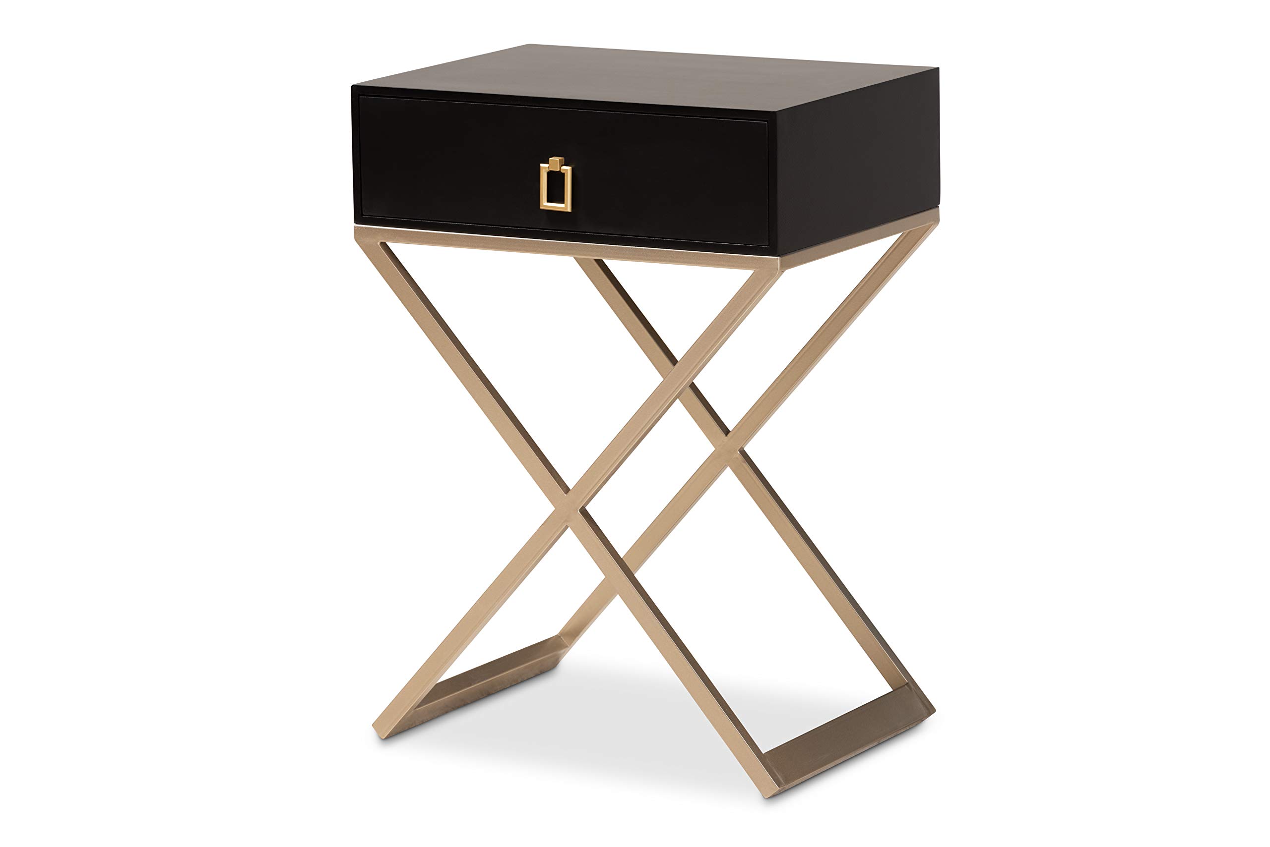 Baxton Studio Modern Nightstand with Drawer - Black, Brass & Gold Finish Bedside Table for Bedroom, Living Room & Guest Room