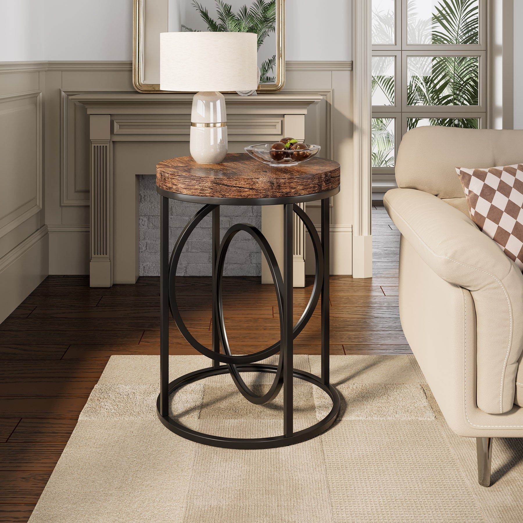 Modern Round End Table with Faux Marble Top - Stylish Sofa Side Table for Living Room, Bedroom & Office Decor