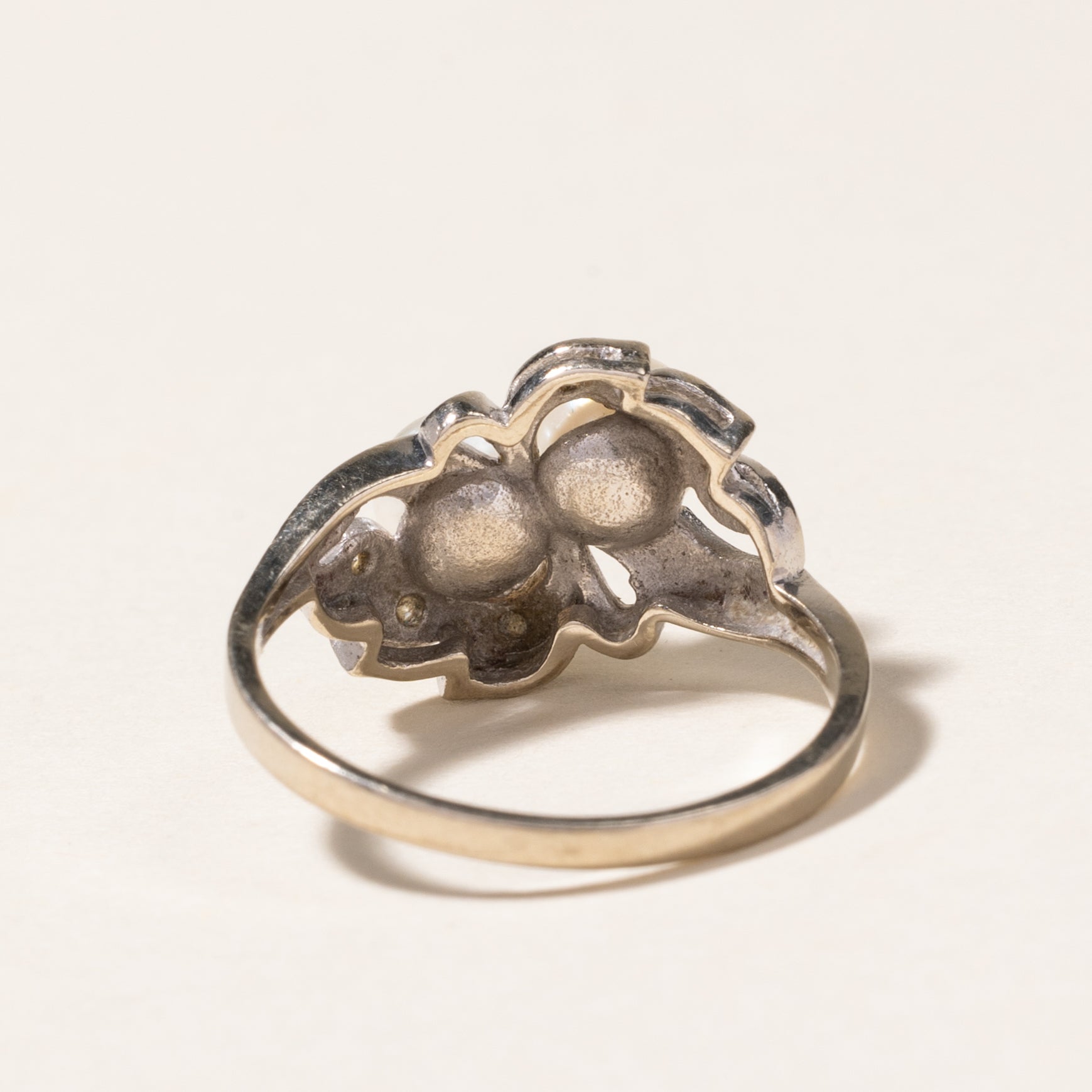 Elegant Pearl & Diamond Leaf Design Ring - 5.30mm, 0.03ctw, Size 7 | Perfect for Weddings, Anniversaries & Special Occasions
