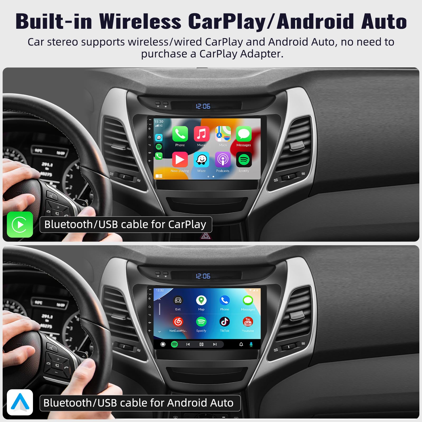 9 Inch Android 11 Car Stereo with 2GB RAM 32GB ROM - Wireless Apple CarPlay & Android Auto - Bluetooth Touchscreen GPS Head Unit for Hyundai Elantra 2014-2016 - Supports WiFi FM USB SWC & AHD Backup Camera - Perfect for Hands-Free Calling, Navigation & Entertainment While Driving