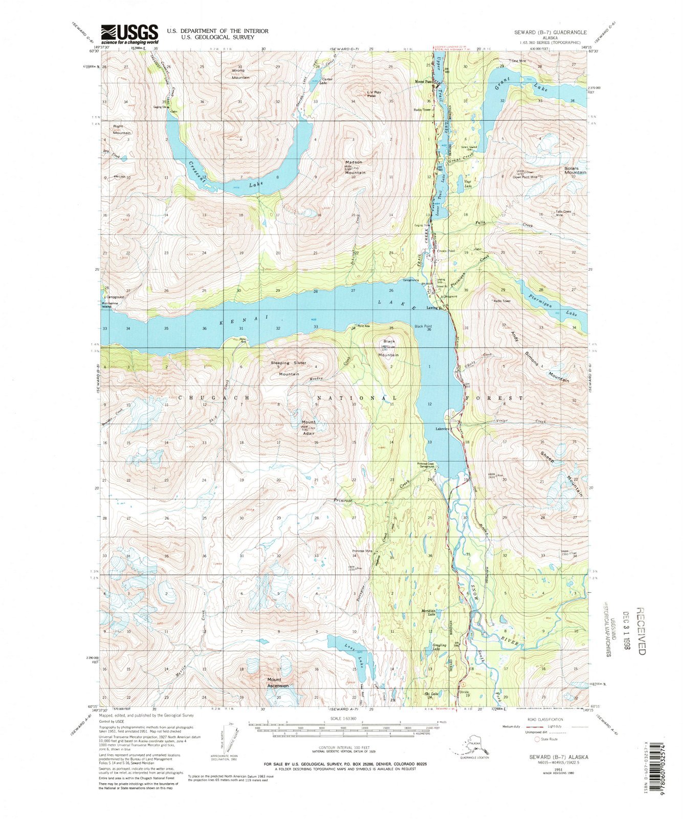 1951 Seward, Alaska USGS Historical Topographic Map - Large 44x53 Inch Vintage Wall Art Decor for Home, Office & Cabin - Alaska Maps Collection