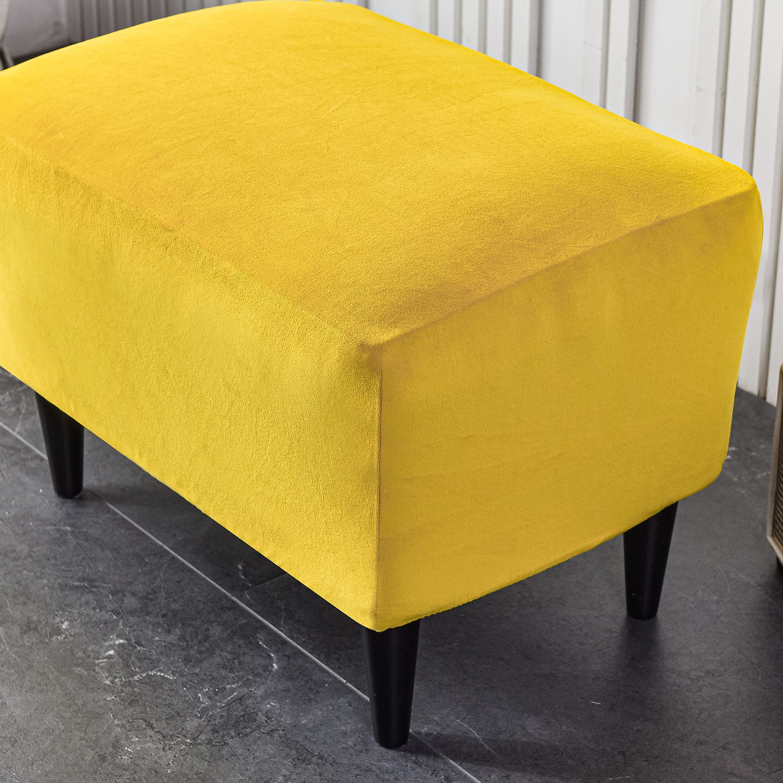 CRFATOP X-Large Velvet Ottoman Chair Cover - Stretchable Rectangle Storage Stool Slipcover with Elastic Bottom for Footrest, Sofa & Furniture Protection (13