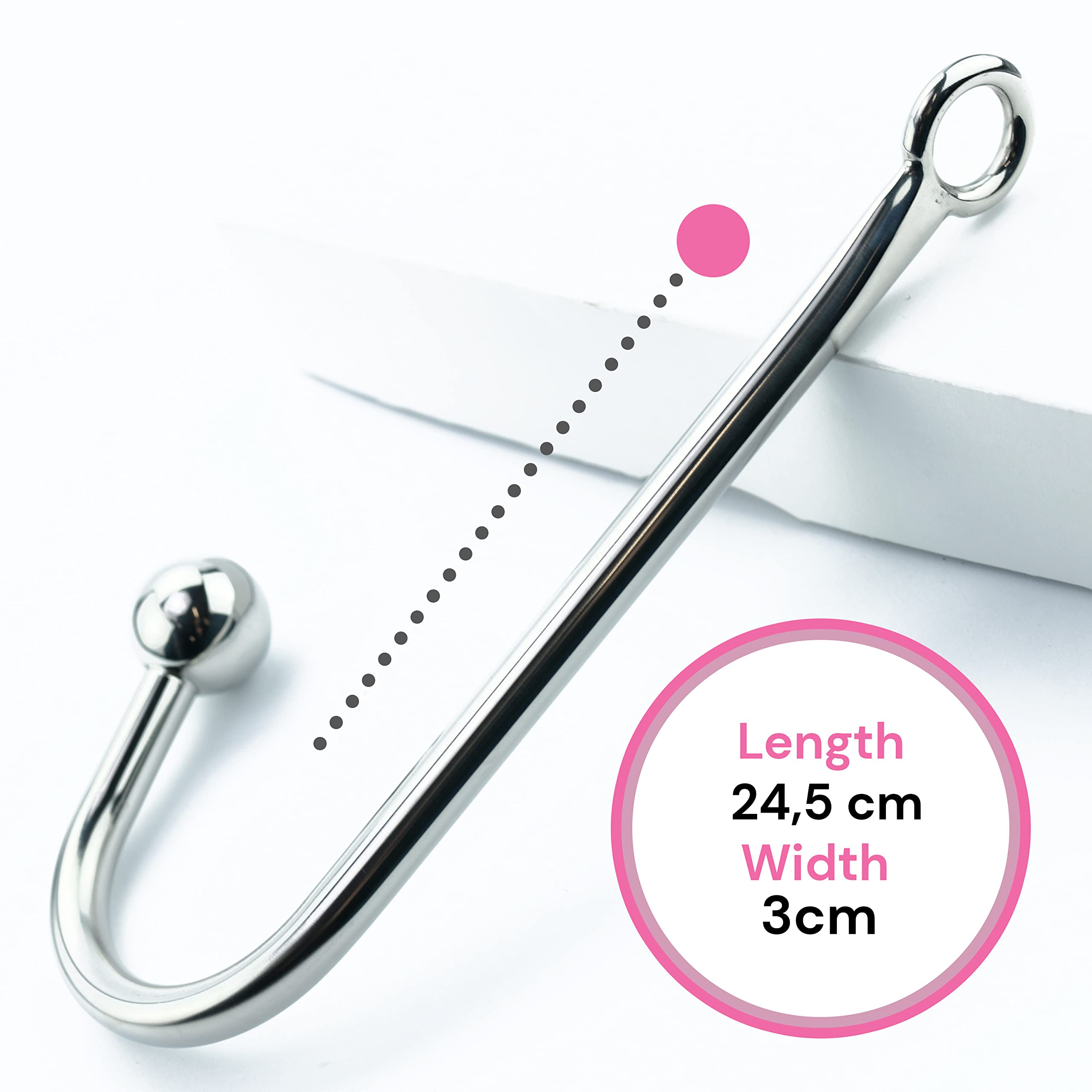 FOPS Crochet Anal Hook - 3cm Diameter, 24.5cm Length - Metal BDSM Bondage Sex Toy for Beginners (Men & Women) - Perfect for Couples Play, Adult Games, and Sensual Exploration