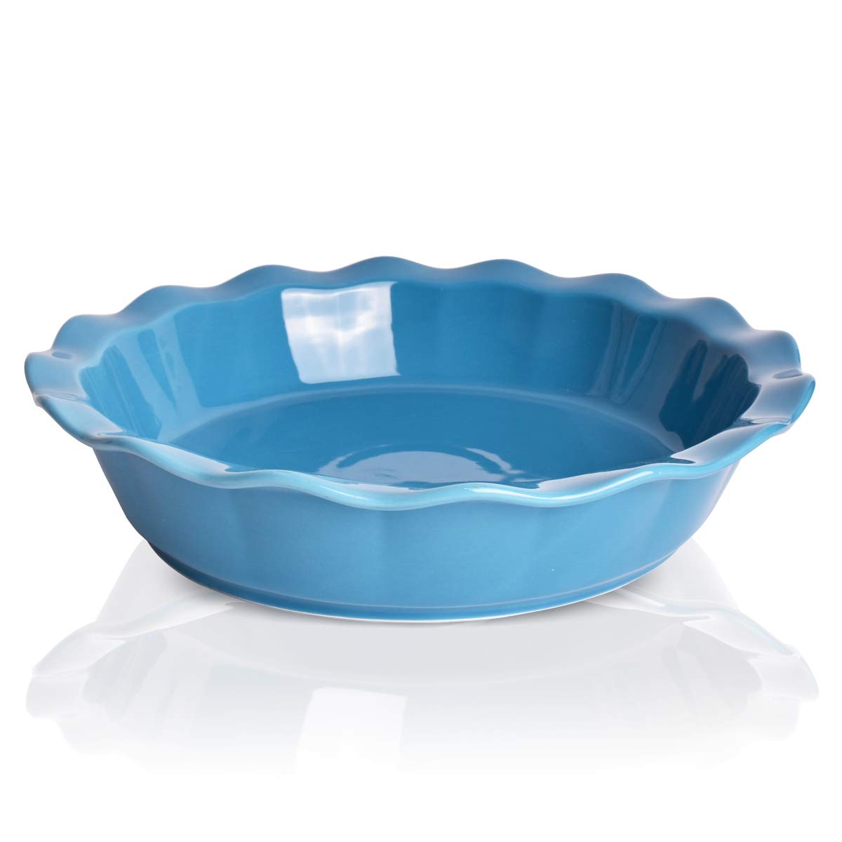 Bosmarlin 9 Inch Ceramic Pie Pan - 50 oz Deep Dish Pie Plate for Baking, Microwave, Oven & Dishwasher Safe - Cerulean Blue - Perfect for Apple Pies, Quiches & Thanksgiving Desserts