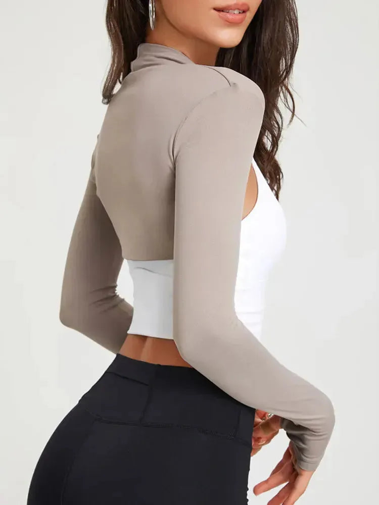 Women's Sports Long Sleeve Yoga Top - Breathable Dance Crop Top with Shawl Collar, Slim Fit Cardigan & Waistcoat for Ballet, Gym Workouts & Fitness - Perfect for Yoga, Dance Classes & Activewear Fashion