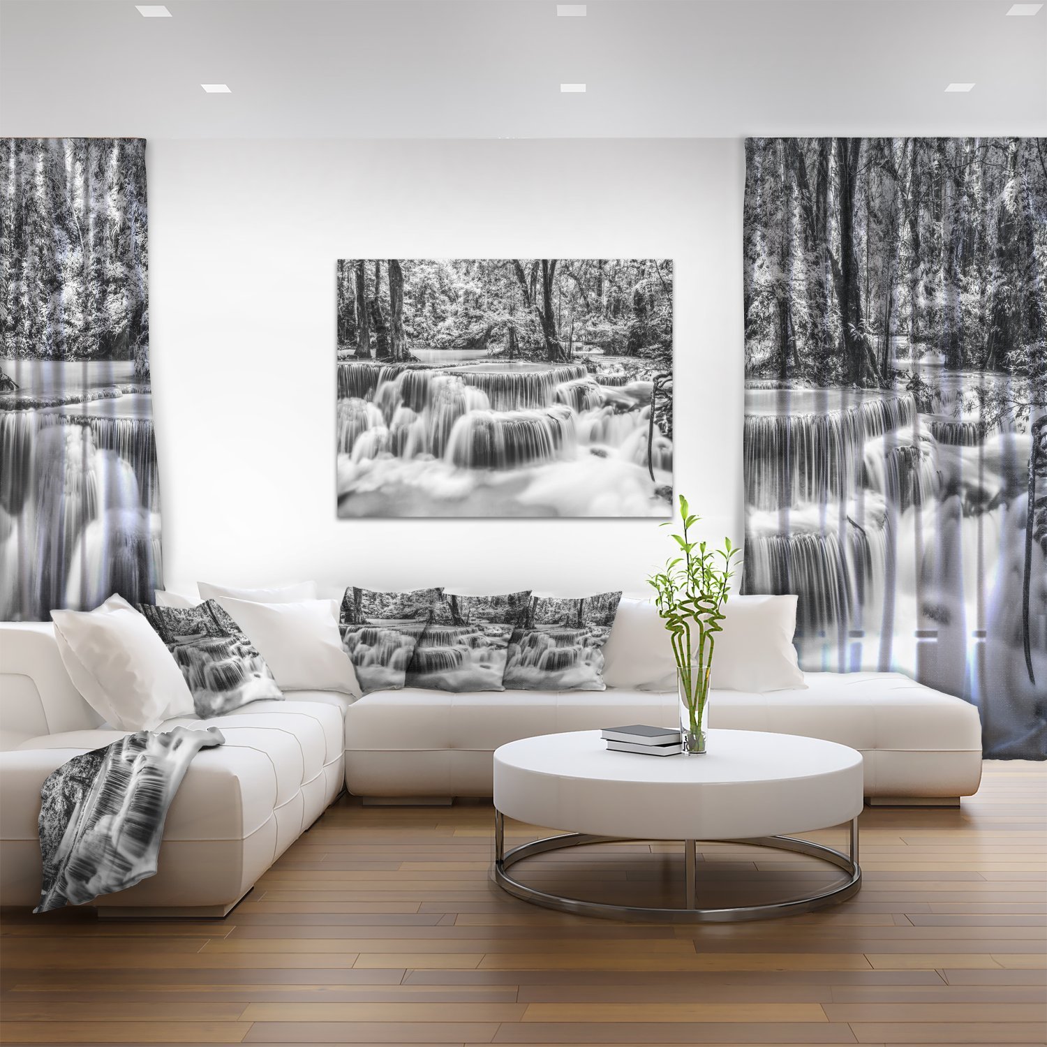 White Erawan Waterfall Landscape Canvas Wall Art Print - Nature Photography Decor for Living Room, Bedroom & Office