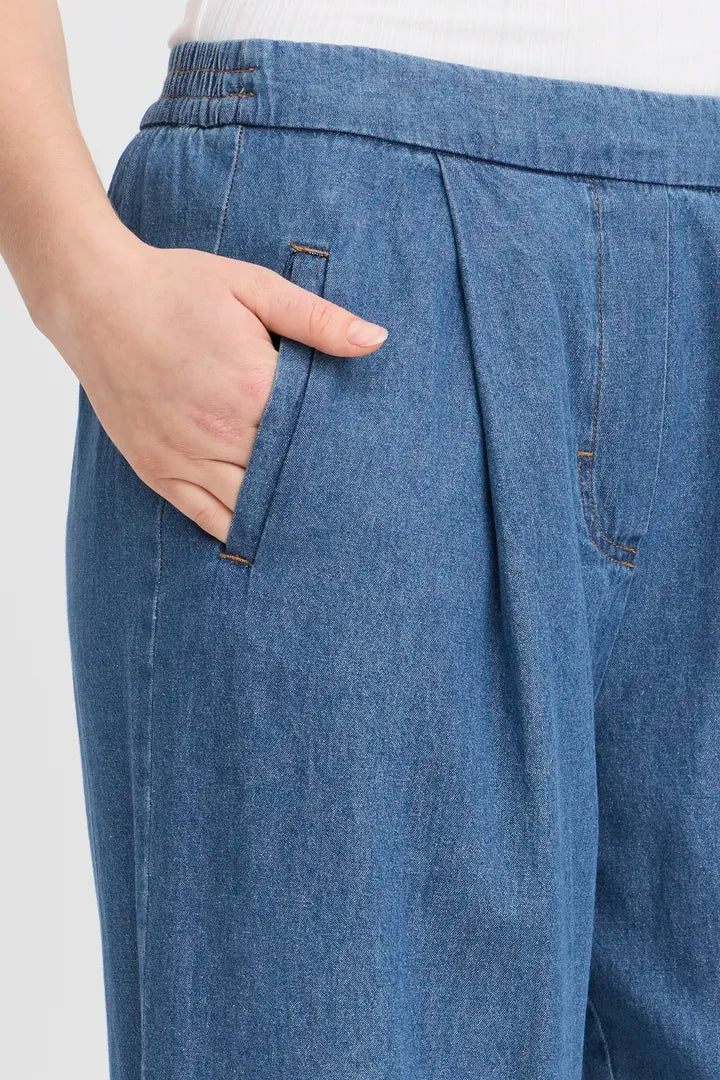 Archer Wide Leg Jeans for Women - Washed Medium Blue Denim Pants | High Waisted Comfort Fit | Casual & Boho Style for Everyday Wear