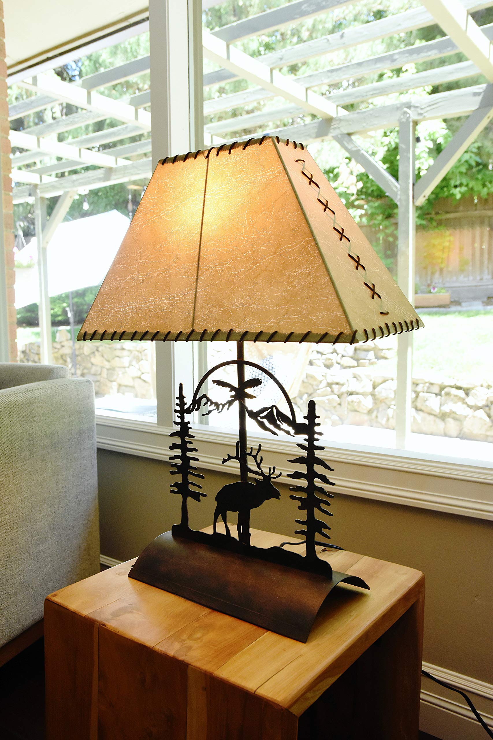 Rustic Elk Table Lamp with Faux Rawhide Shade - 26