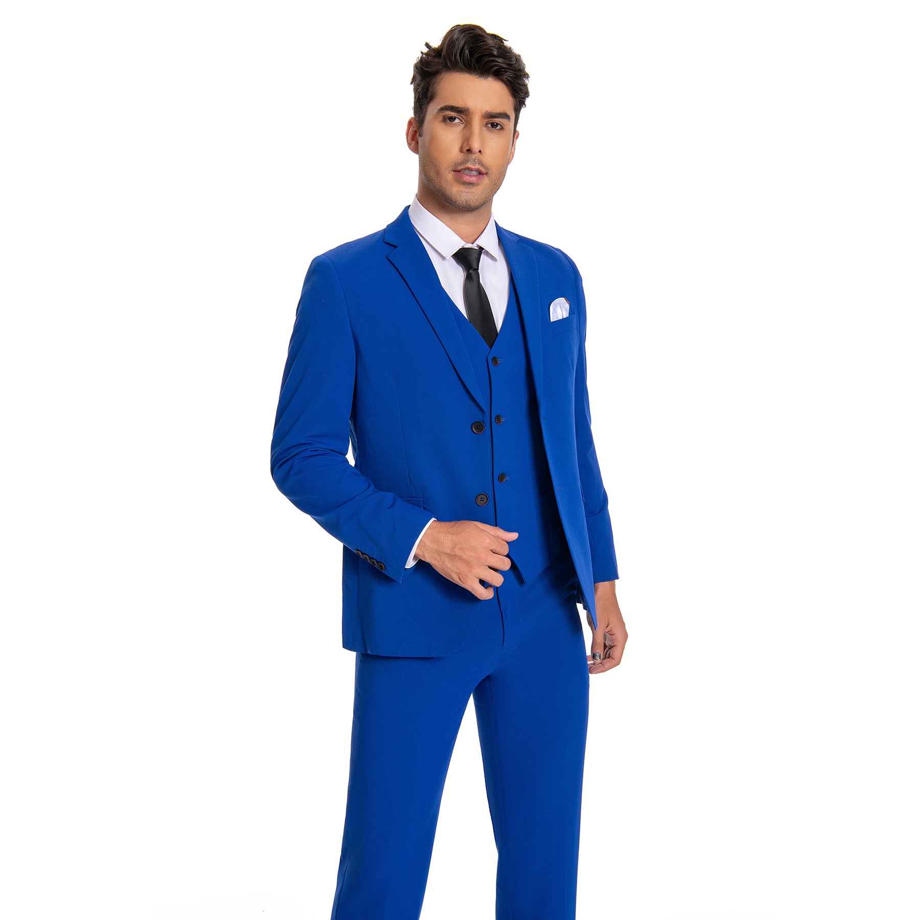 3 Piece Men's Solid 2 Button Suit Royal Blue - Formal Business Attire for Weddings, Office & Special Occasions