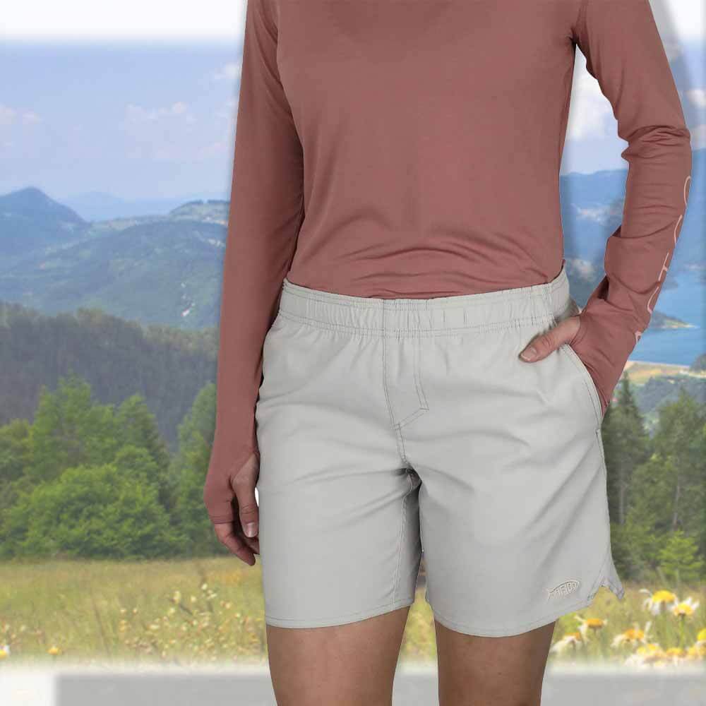 Aftco Women's Sirena Hybrid Tech Shorts - Quick-Dry Fishing & Outdoor Activewear - Perfect for Kayaking, Hiking & Beach Adventures (Ash Color)