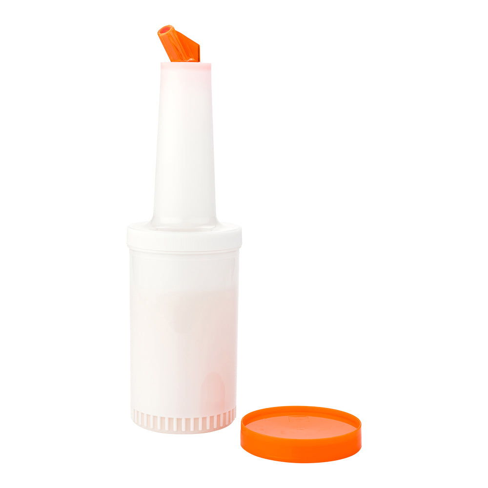 Bar Lux 1 Quart Plastic Quick Pour Storage Container Bottle with Orange Spout and Lid - 3.5