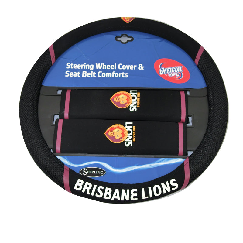 AFL Brisbane Lions Premium Steering Wheel Cover - Durable Car Accessory for Fans - Perfect for Game Day & Road Trips