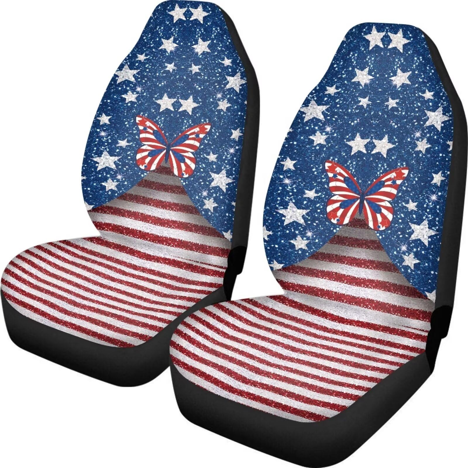 American Flag Butterfly Car Seat Covers - Universal Fit for Sedans, SUVs, Trucks & Vans | Front Seat Protectors with Patriotic Design | Perfect for Road Trips, Daily Commutes & Car Enthusiasts